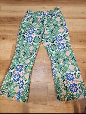 Free People Bunny Slope Printed Ski Pants Size L Green Aztec Floral Design